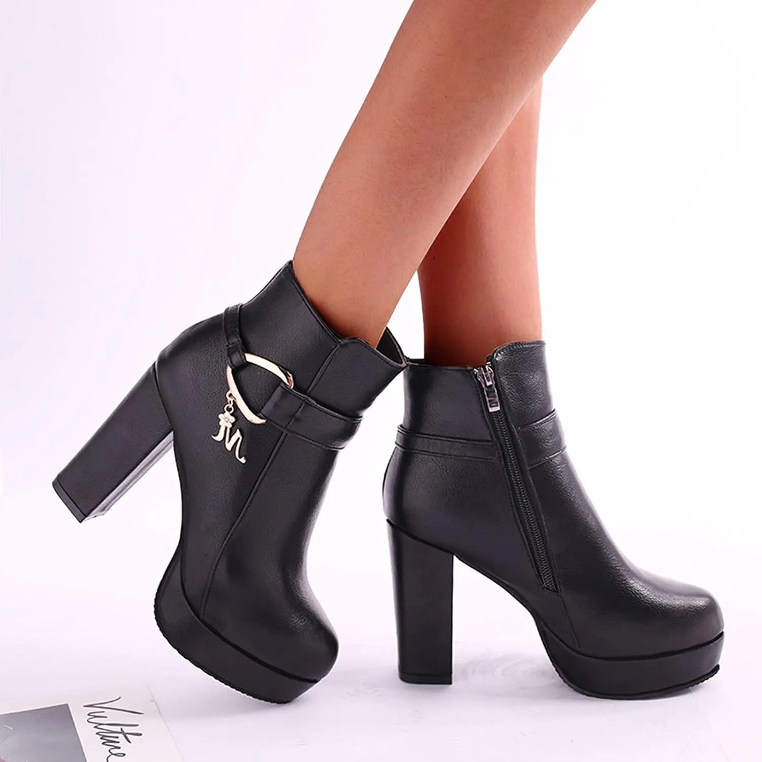 Hbeylia Women's Pump Platform Boots With Side Zipper Fashion Round Toe Chunky High Heels Wedge Ankle Booties Dress Short Boots For Women Ladies Wedding Christmas Halloween Party