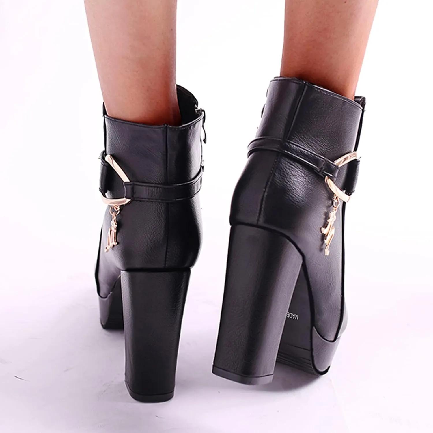 Hbeylia Women's Pump Platform Boots With Side Zipper Fashion Round Toe Chunky High Heels Wedge Ankle Booties Dress Short Boots For Women Ladies Wedding Christmas Halloween Party