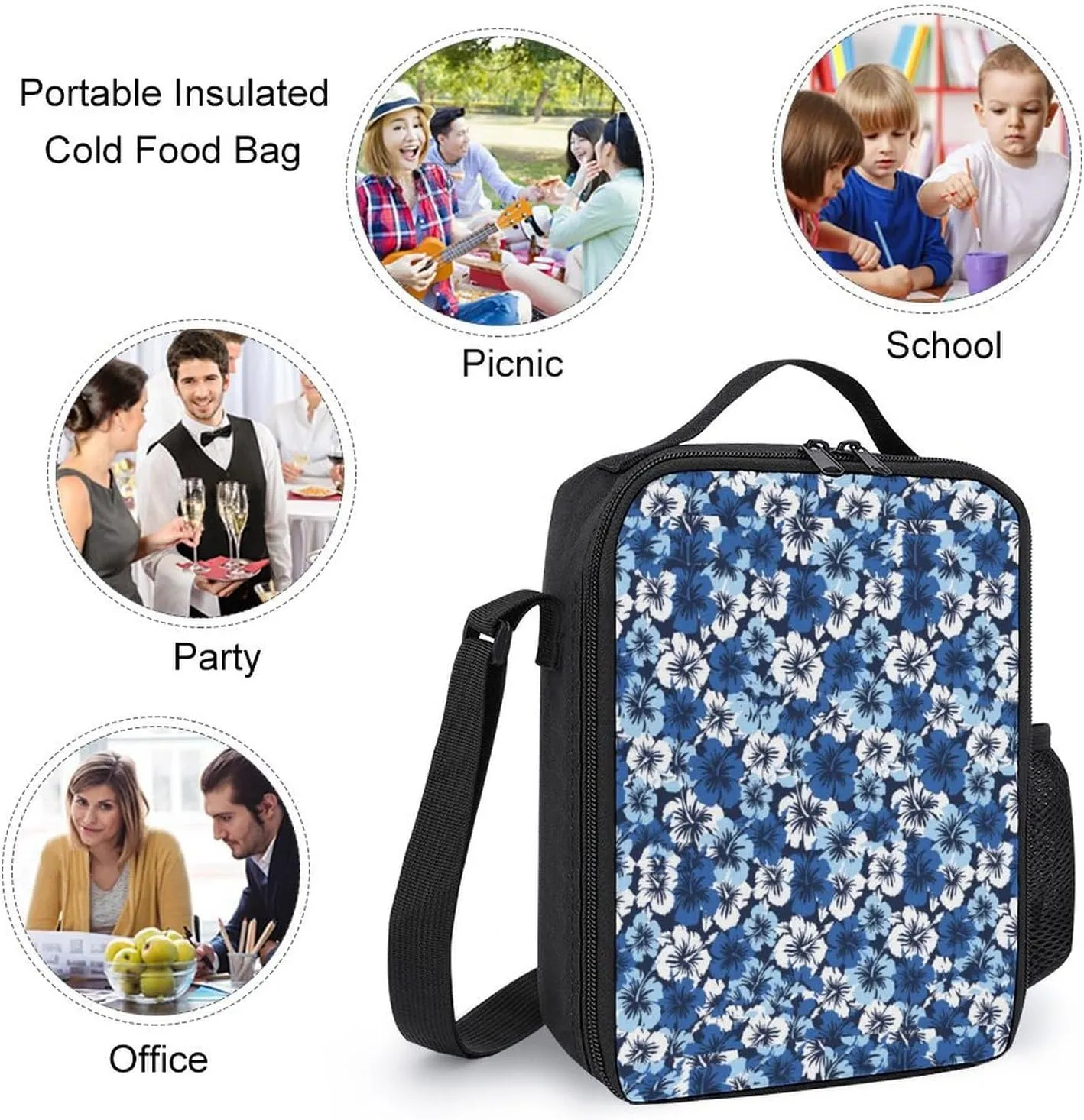 Hibiscus Hawaiian Floral Shoulder Backpack Diagonal Lunch Bag Pencil Case Set