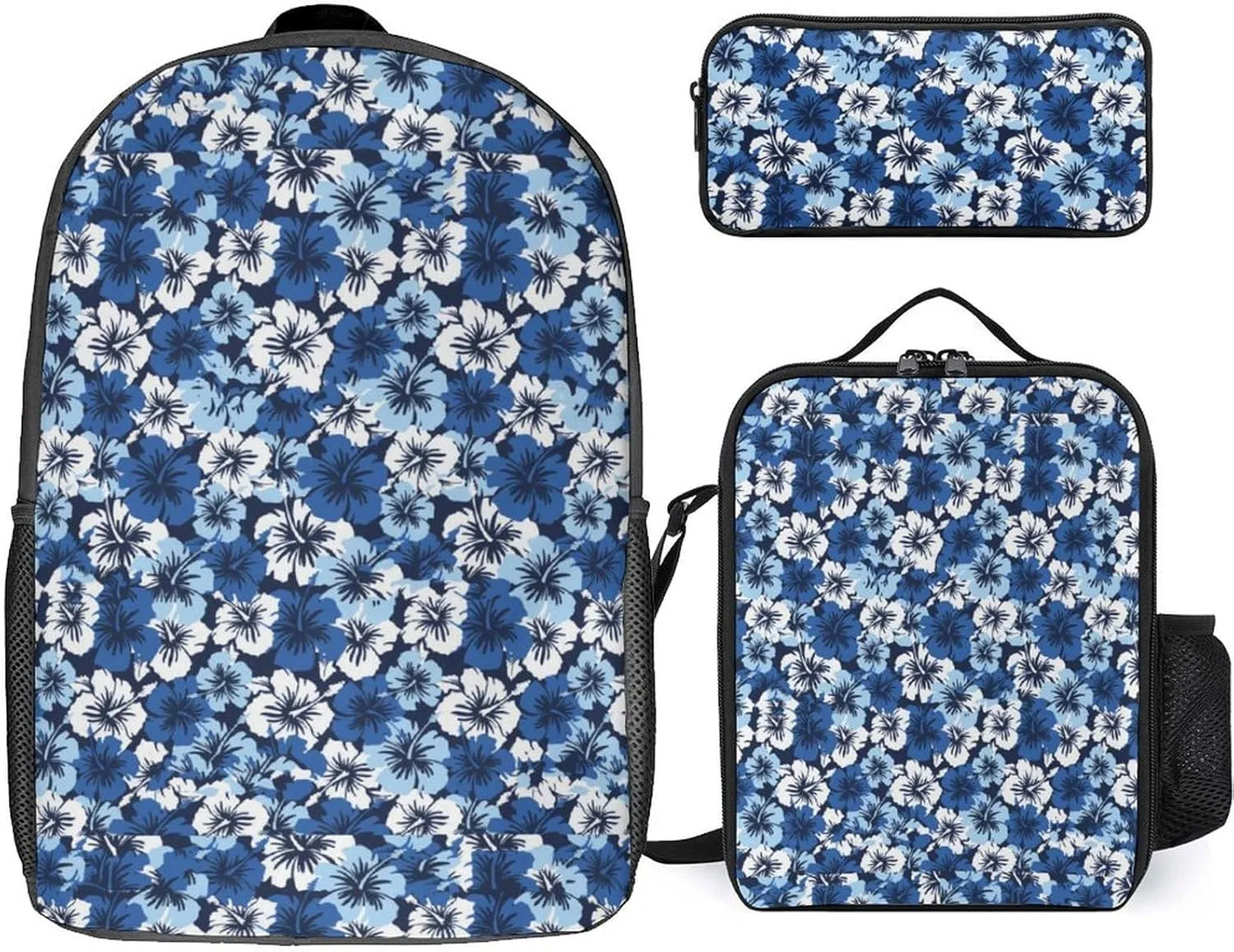 Hibiscus Hawaiian Floral Shoulder Backpack Diagonal Lunch Bag Pencil Case Set