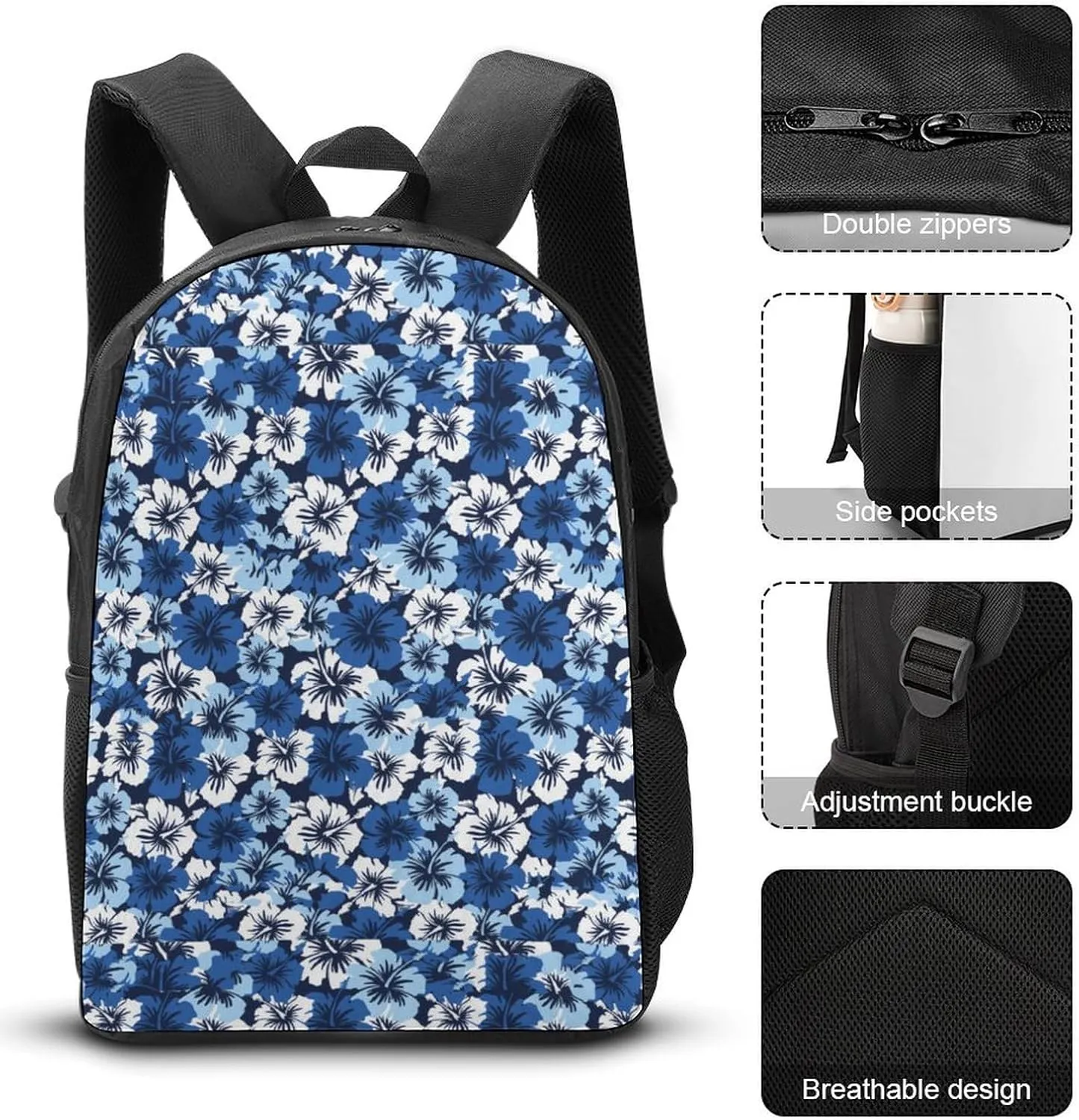 Hibiscus Hawaiian Floral Shoulder Backpack Diagonal Lunch Bag Pencil Case Set