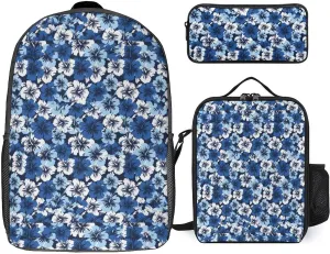 Hibiscus Hawaiian Floral Shoulder Backpack Diagonal Lunch Bag Pencil Case Set