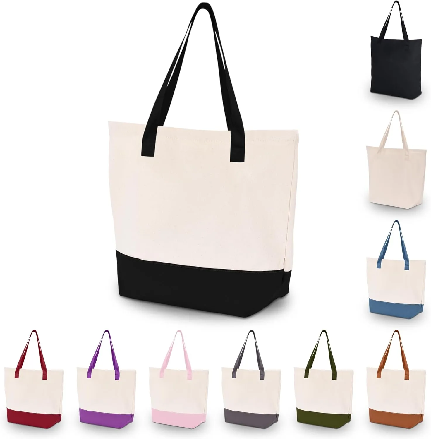 HIFA Personalized Custom Tote Bag for Women, Canvas Tote Bag - Zipper Closure, Extra Inner Pocket - Multipurpose Shoulder Bag