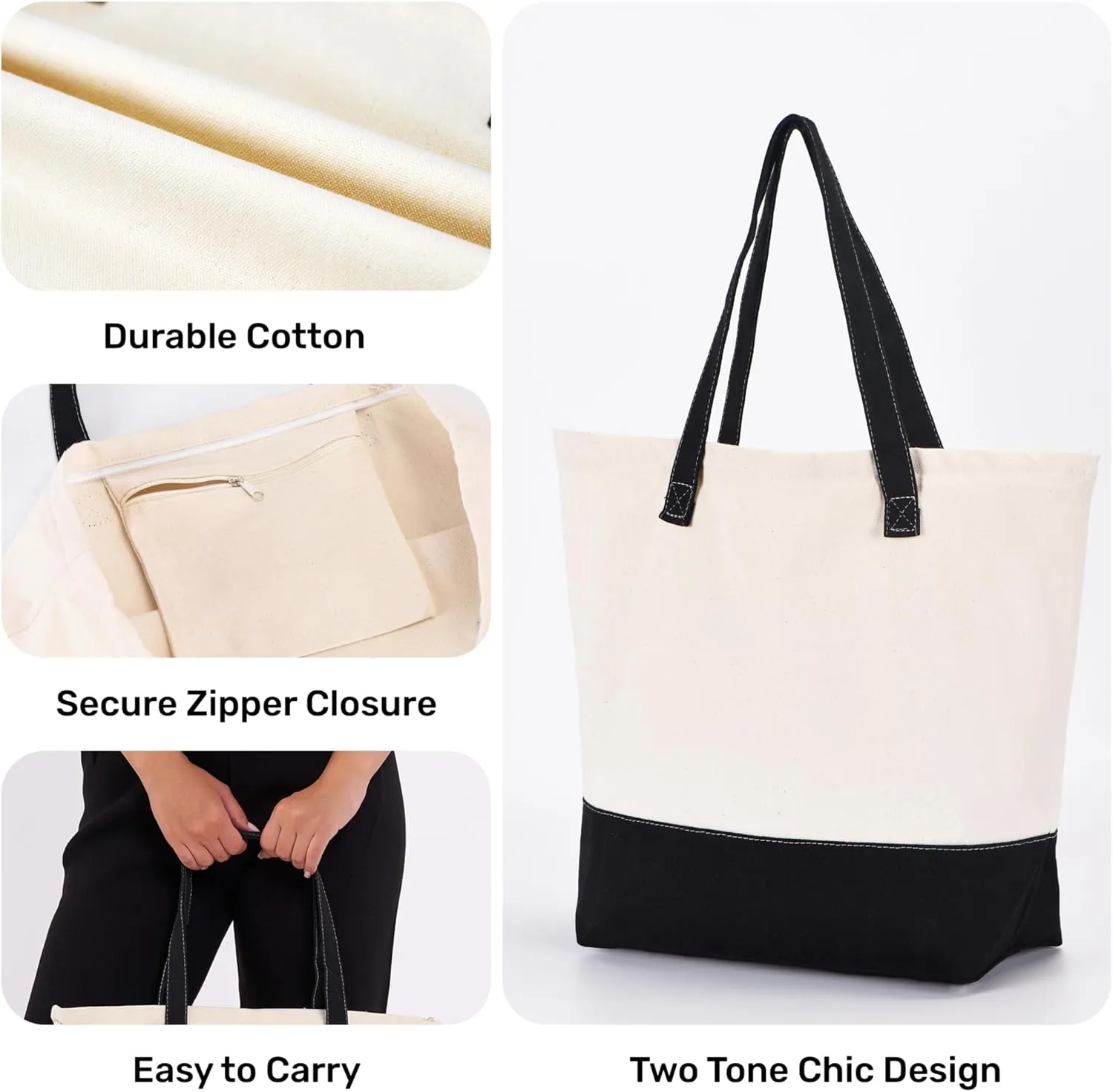 HIFA Personalized Custom Tote Bag for Women, Canvas Tote Bag - Zipper Closure, Extra Inner Pocket - Multipurpose Shoulder Bag