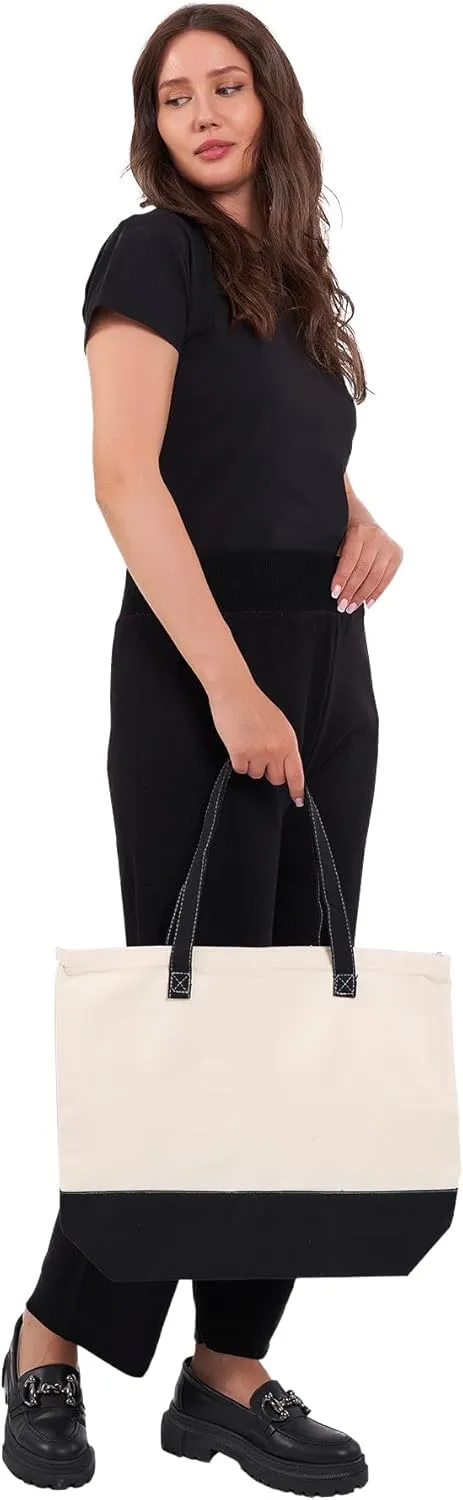HIFA Personalized Custom Tote Bag for Women, Canvas Tote Bag - Zipper Closure, Extra Inner Pocket - Multipurpose Shoulder Bag