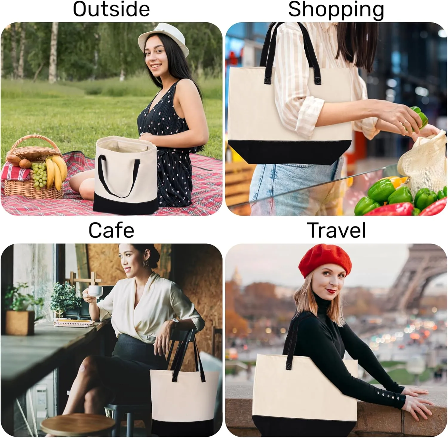 HIFA Personalized Custom Tote Bag for Women, Canvas Tote Bag - Zipper Closure, Extra Inner Pocket - Multipurpose Shoulder Bag