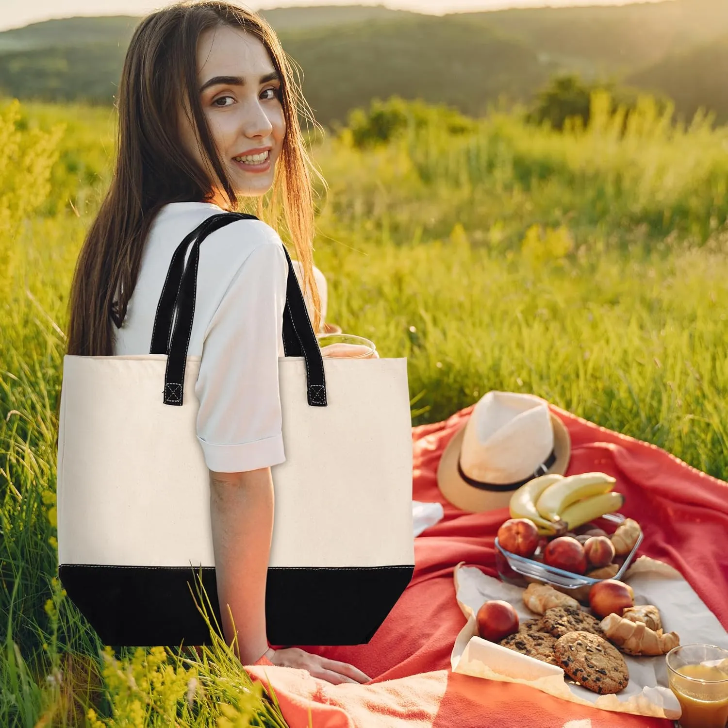 HIFA Personalized Custom Tote Bag for Women, Canvas Tote Bag - Zipper Closure, Extra Inner Pocket - Multipurpose Shoulder Bag