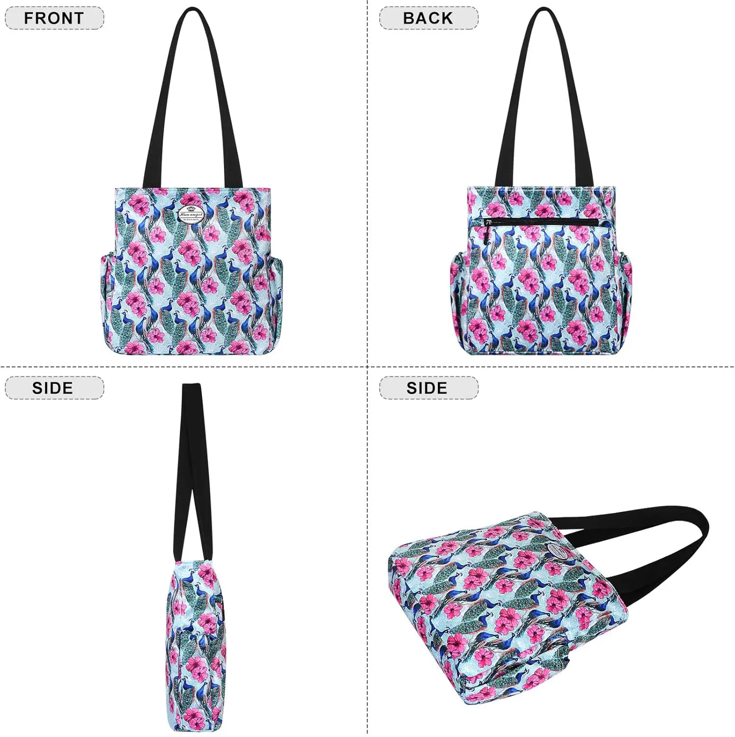 HUA ANGEL Floral Tote Bag - Casual Shoulder Bag Daily Tote Bag with Zipper Gym Travel Shopping Work Handbag for Women