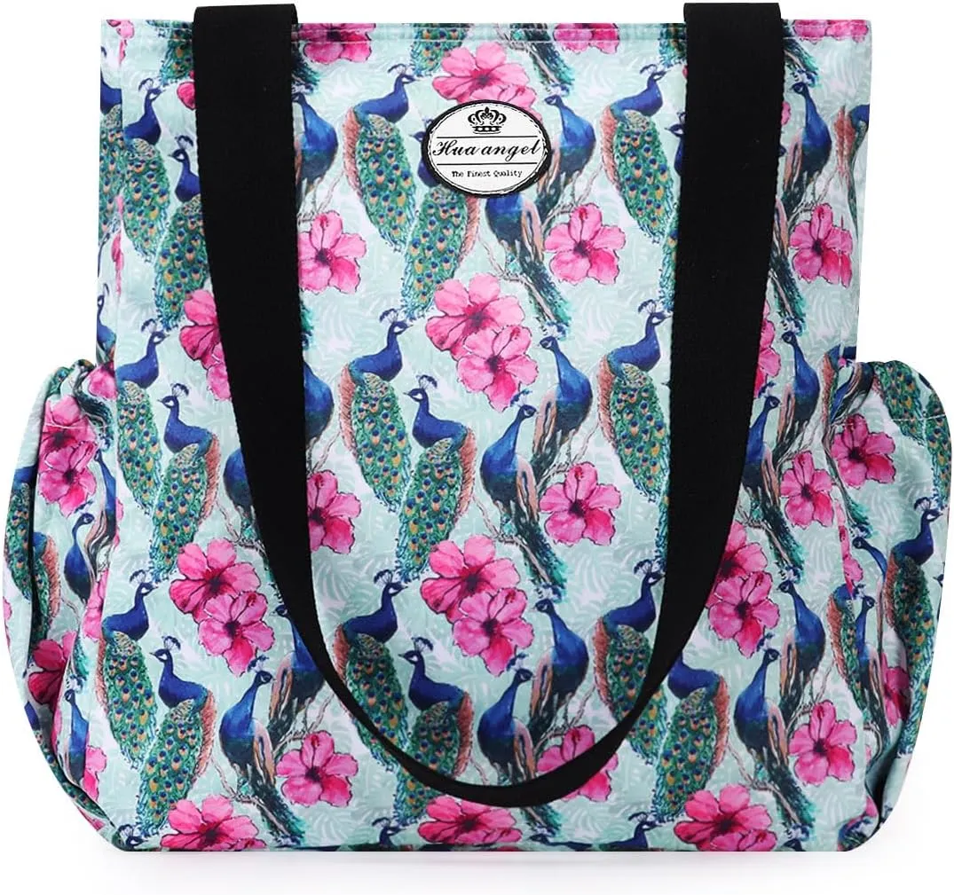 HUA ANGEL Floral Tote Bag - Casual Shoulder Bag Daily Tote Bag with Zipper Gym Travel Shopping Work Handbag for Women