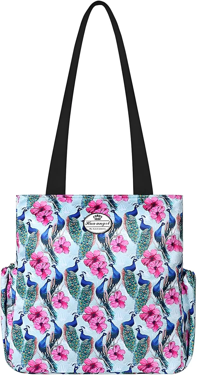 HUA ANGEL Floral Tote Bag - Casual Shoulder Bag Daily Tote Bag with Zipper Gym Travel Shopping Work Handbag for Women