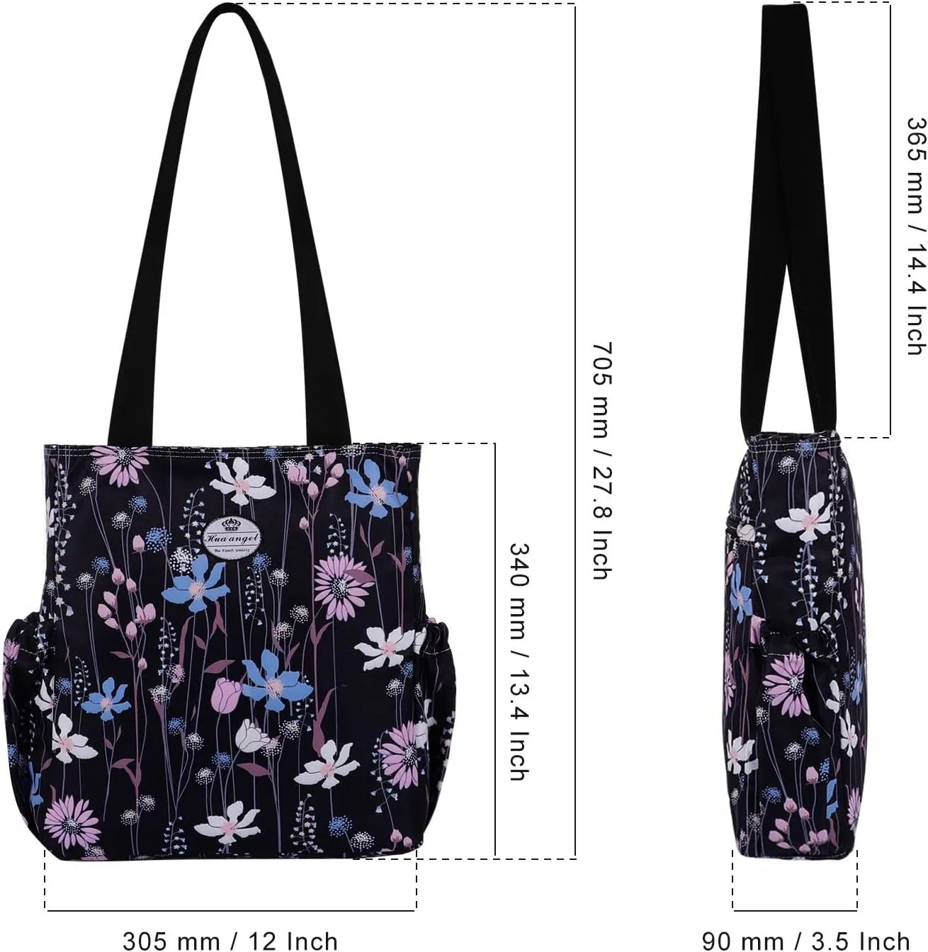 HUA ANGEL Floral Tote Bag - Casual Shoulder Bag Daily Tote Bag with Zipper Gym Travel Shopping Work Handbag for Women
