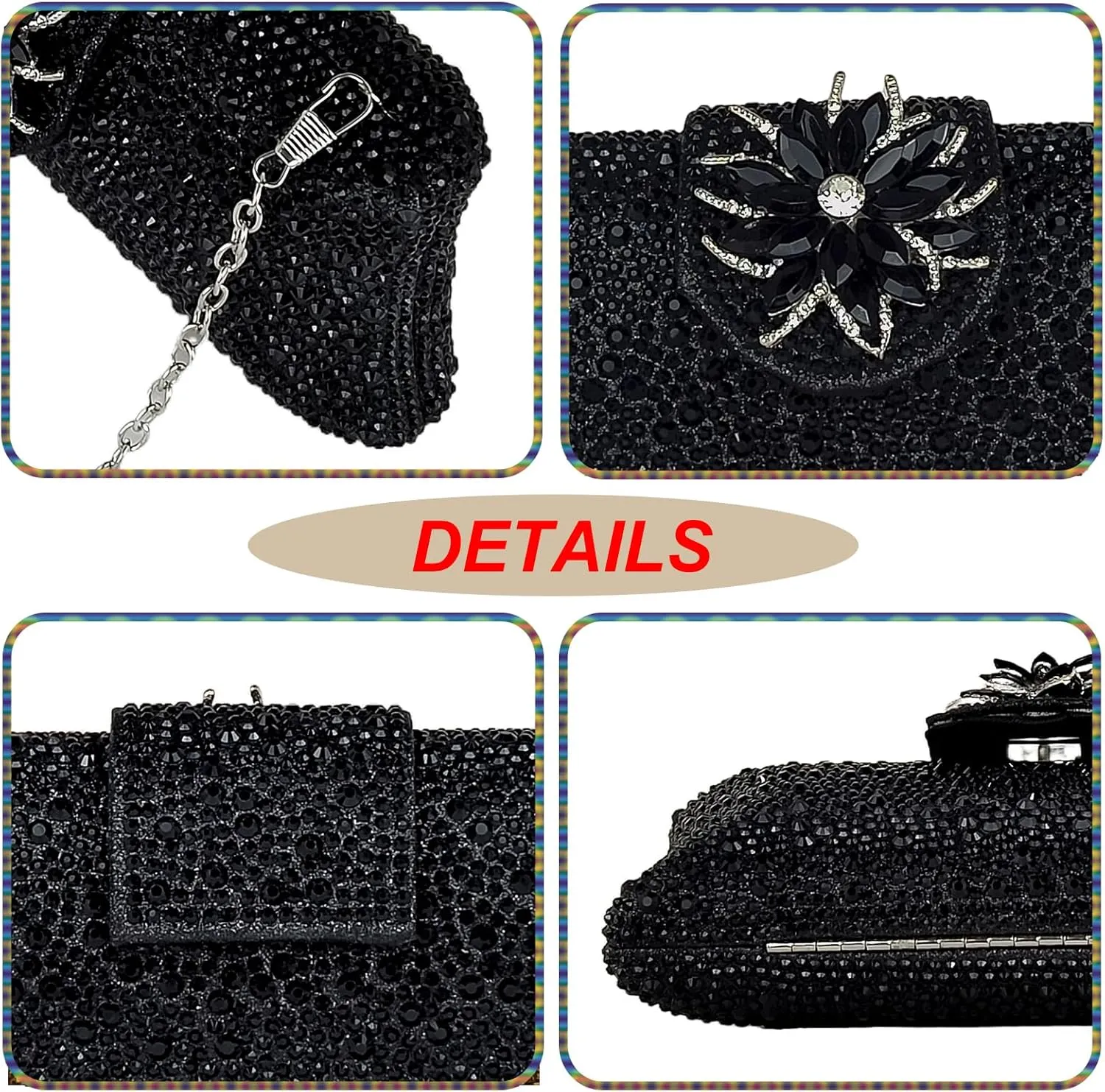 HUANG ZHUANG Elegant Flower Clutch Solid Rhinestone Handbags For Women Evening Bag Party Purse Bridal Prom Bag
