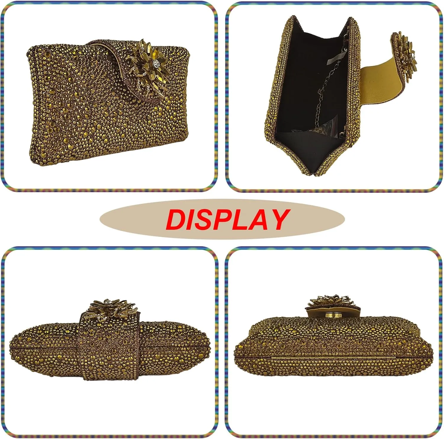 HUANG ZHUANG Elegant Flower Clutch Solid Rhinestone Handbags For Women Evening Bag Party Purse Bridal Prom Bag