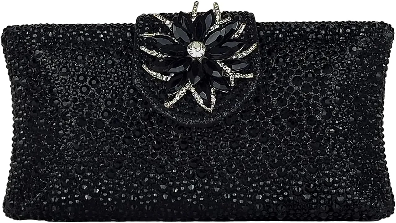 HUANG ZHUANG Elegant Flower Clutch Solid Rhinestone Handbags For Women Evening Bag Party Purse Bridal Prom Bag