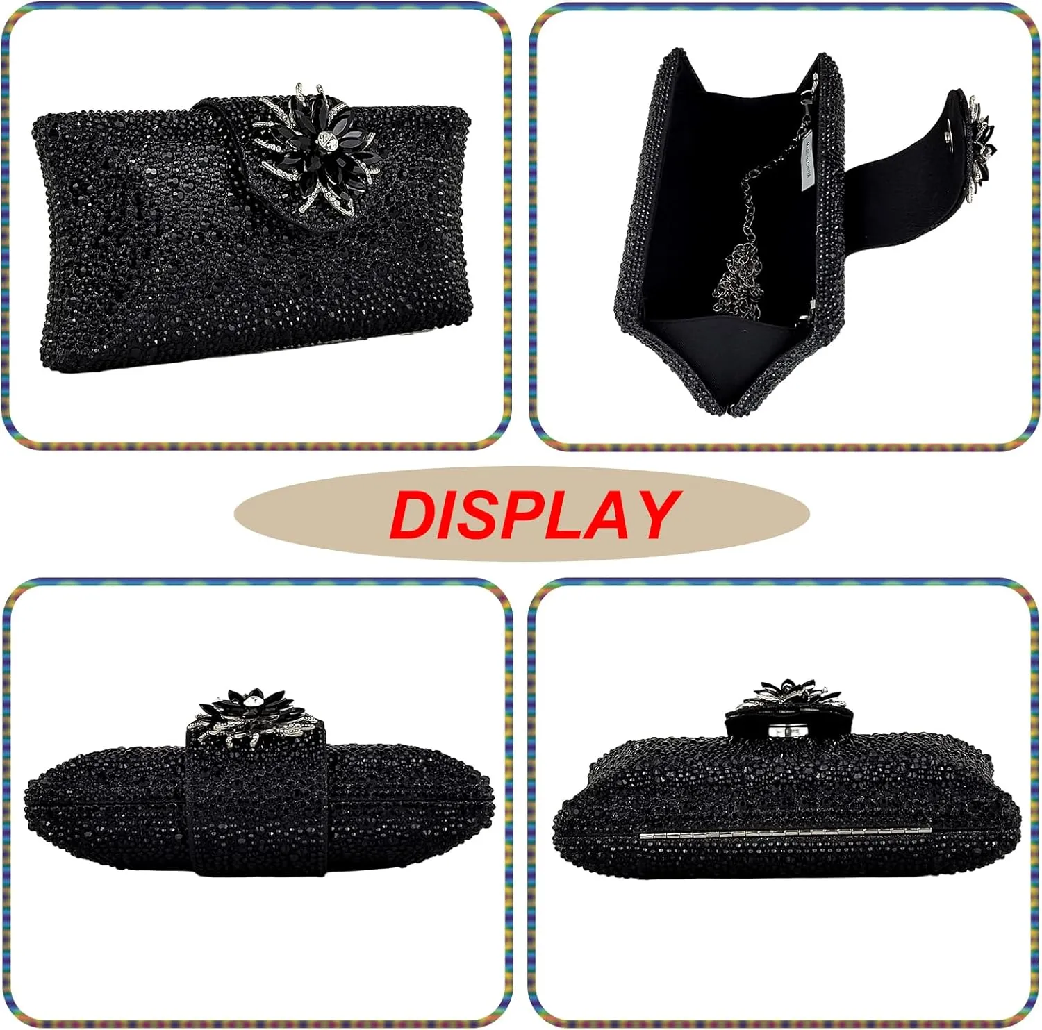 HUANG ZHUANG Elegant Flower Clutch Solid Rhinestone Handbags For Women Evening Bag Party Purse Bridal Prom Bag