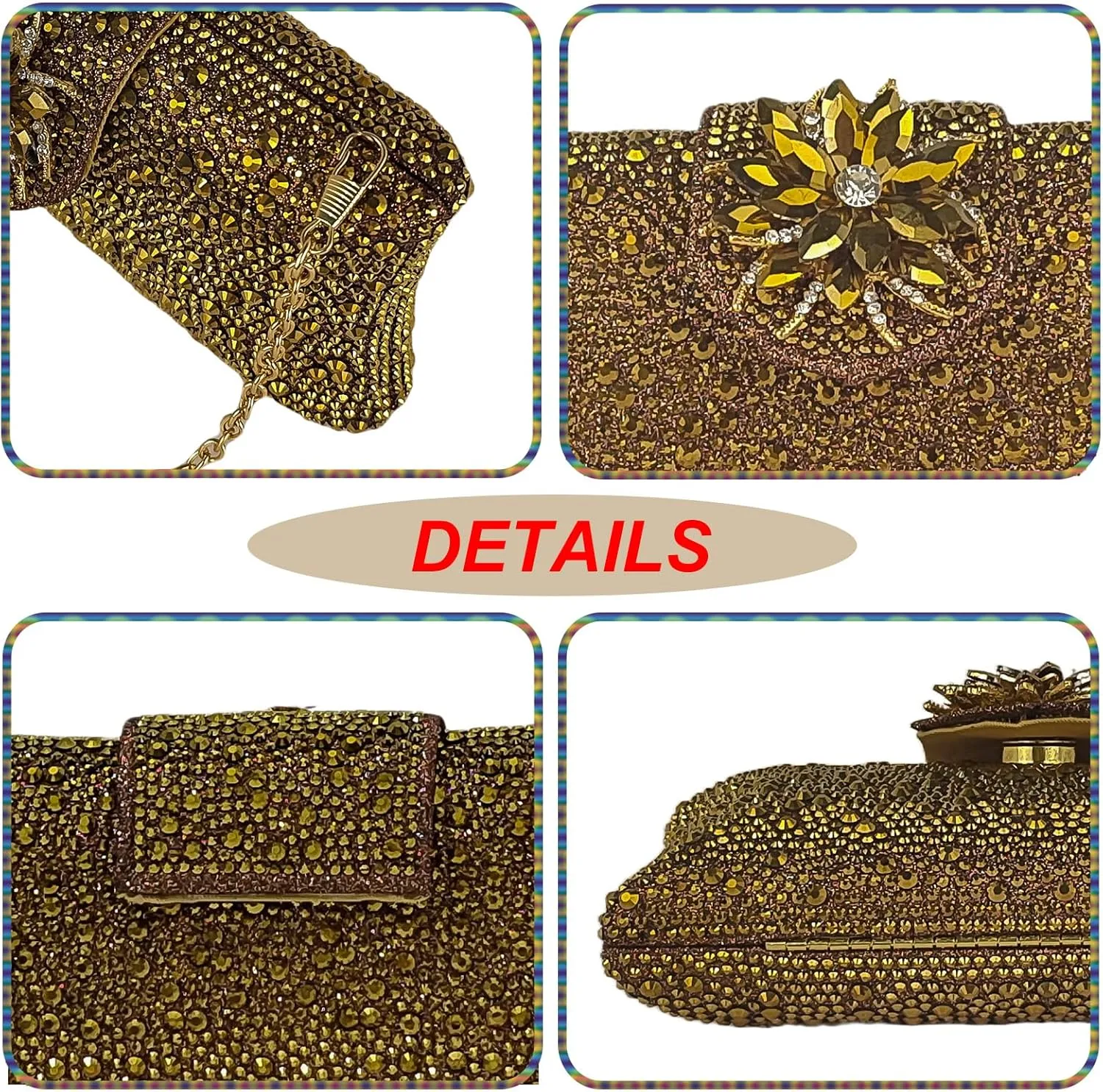HUANG ZHUANG Elegant Flower Clutch Solid Rhinestone Handbags For Women Evening Bag Party Purse Bridal Prom Bag