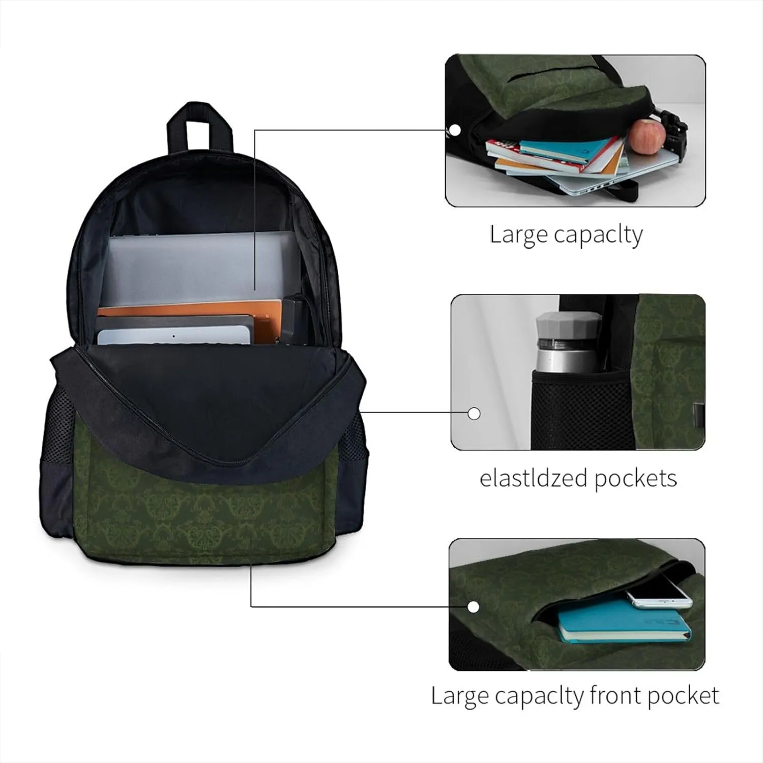 Hunter Green Floral Petals Pattern Print Storage Bag, Shoulder Bag, Leisure Bag, Large Capacity Leisure Travel Shoulder Bag