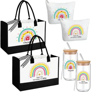 Hushee 6 Pcs Teacher Appreciation Gift for Women Include 2 Set Teacher Tote Bag Tumbler and Makeup Bag
