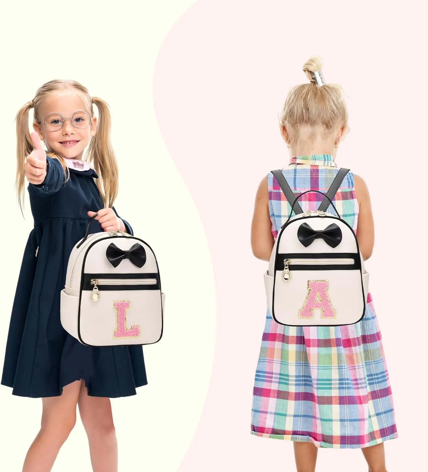 I IHAYNER Girls Bowknot Initial Backpack for Women Cute Mini Backpack for Girls Personalized Teen Girl gifts Trendy Stuff Black-L