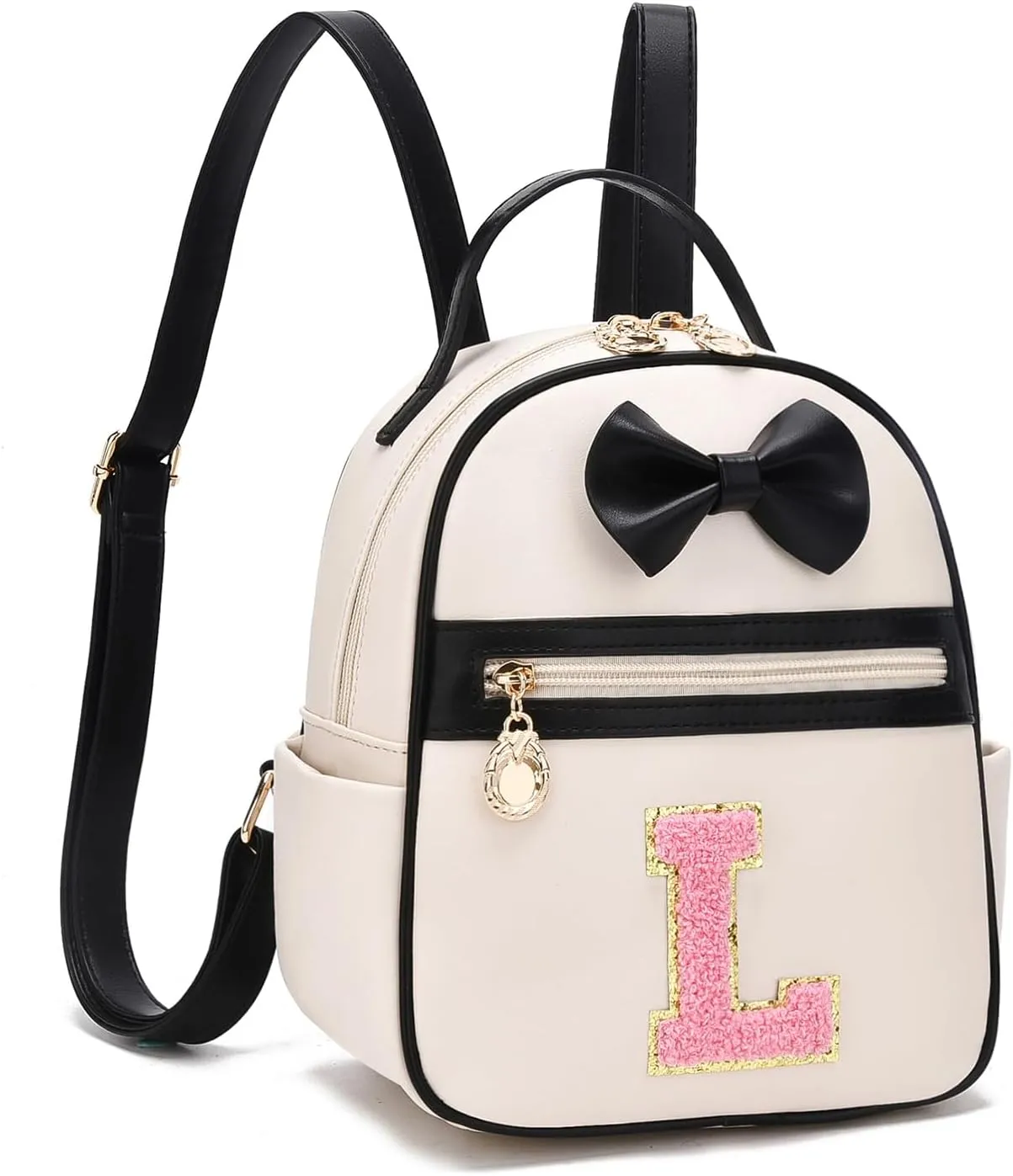I IHAYNER Girls Bowknot Initial Backpack for Women Cute Mini Backpack for Girls Personalized Teen Girl gifts Trendy Stuff Black-L