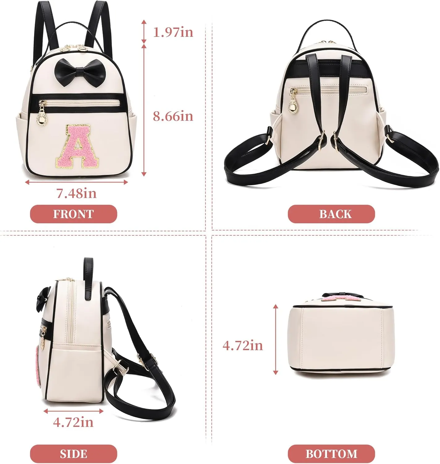 I IHAYNER Girls Bowknot Initial Backpack for Women Cute Mini Backpack for Girls Personalized Teen Girl gifts Trendy Stuff Black-L