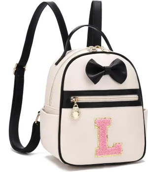 I IHAYNER Girls Bowknot Initial Backpack for Women Cute Mini Backpack for Girls Personalized Teen Girl gifts Trendy Stuff Black-L