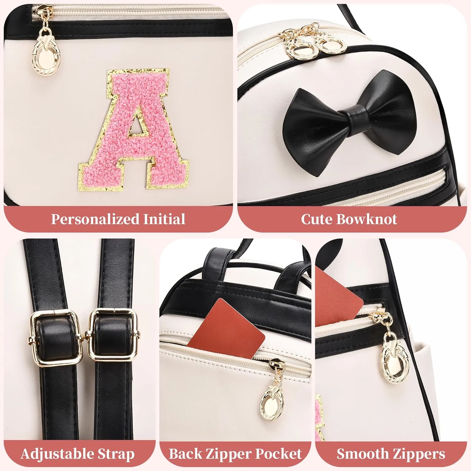 I IHAYNER Girls Bowknot Initial Backpack for Women Cute Mini Backpack for Girls Personalized Teen Girl gifts Trendy Stuff Black-L