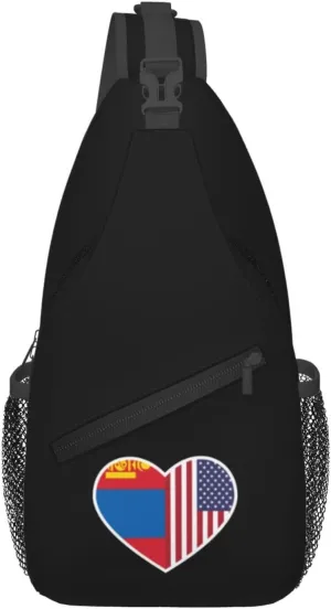 I Love America And Mongolia Crossbody Bags For Women Men Chest Backpack Gym Shoulder Bag Travel Outdoor Sports Casual Crossbody Bags
