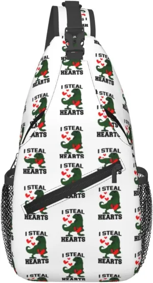 I Steal Hearts Dinosaur Chest Sling Bag Crossbody Shoulder Backpack Bag Gym Cycling Travel Hiking Daypack Cross Bag