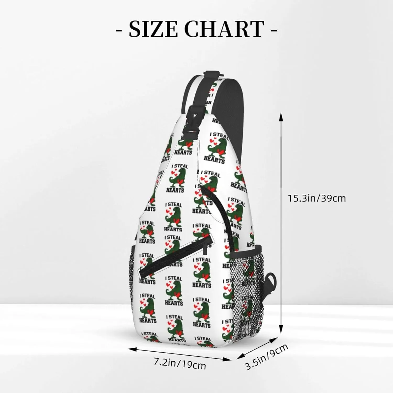 I Steal Hearts Dinosaur Chest Sling Bag Crossbody Shoulder Backpack Bag Gym Cycling Travel Hiking Daypack Cross Bag