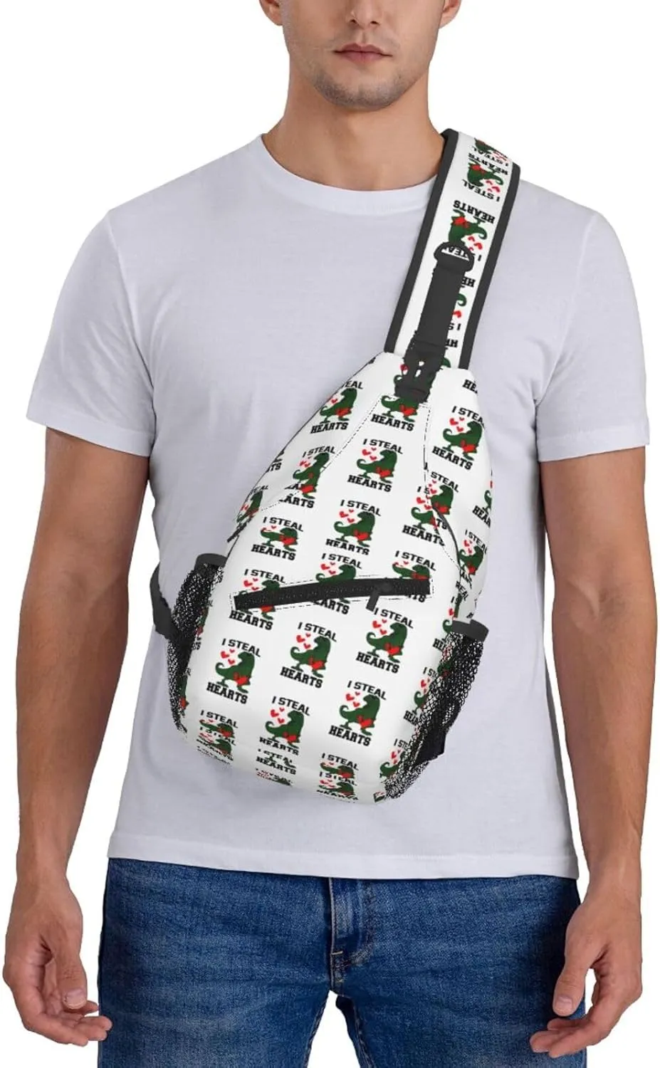 I Steal Hearts Dinosaur Chest Sling Bag Crossbody Shoulder Backpack Bag Gym Cycling Travel Hiking Daypack Cross Bag