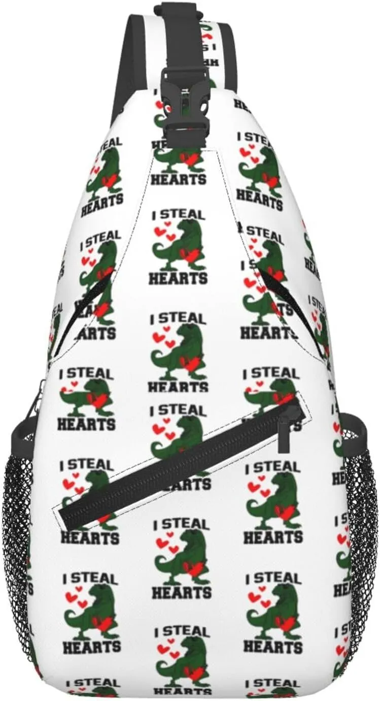 I Steal Hearts Dinosaur Chest Sling Bag Crossbody Shoulder Backpack Bag Gym Cycling Travel Hiking Daypack Cross Bag