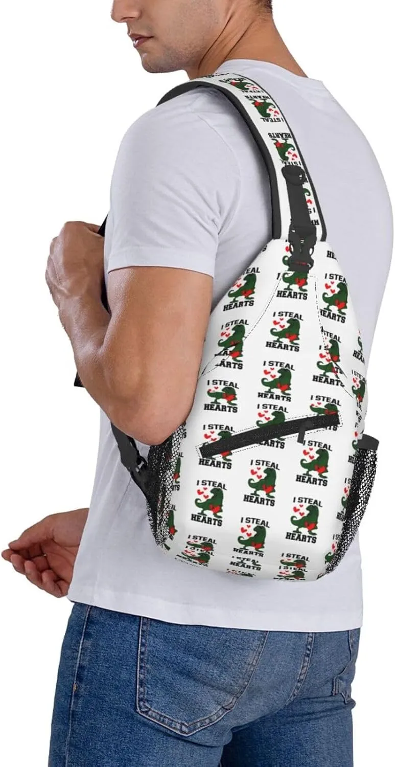 I Steal Hearts Dinosaur Chest Sling Bag Crossbody Shoulder Backpack Bag Gym Cycling Travel Hiking Daypack Cross Bag