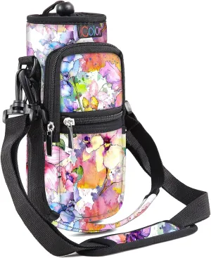 icolor Water Bottle Carrier Bag with Strap 25/32/40/64oz Crossbody Water Bottle Holder with Phone Pocket Sling Sleeve Insulated Neoprene Water Bottle Pouch for Walking Hiking Travelling