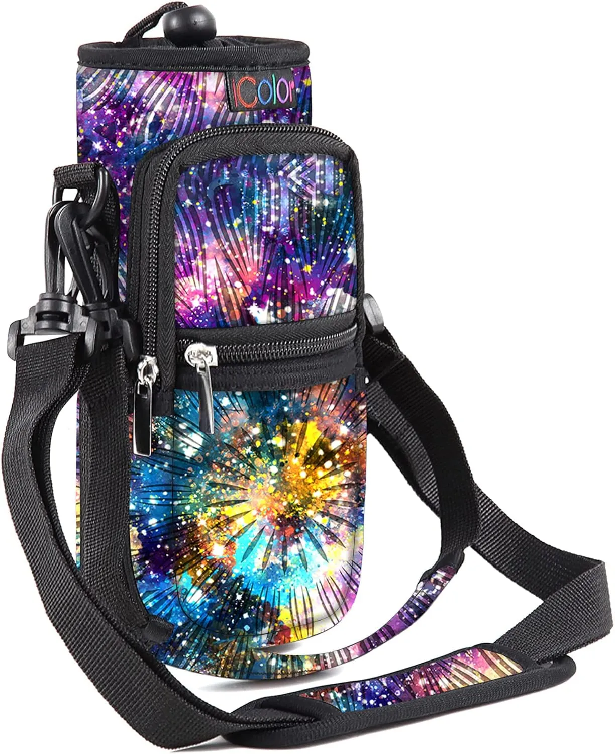 icolor Water Bottle Carrier Bag with Strap 25/32/40/64oz Crossbody Water Bottle Holder with Phone Pocket Sling Sleeve Insulated Neoprene Water Bottle Pouch for Walking Hiking Travelling