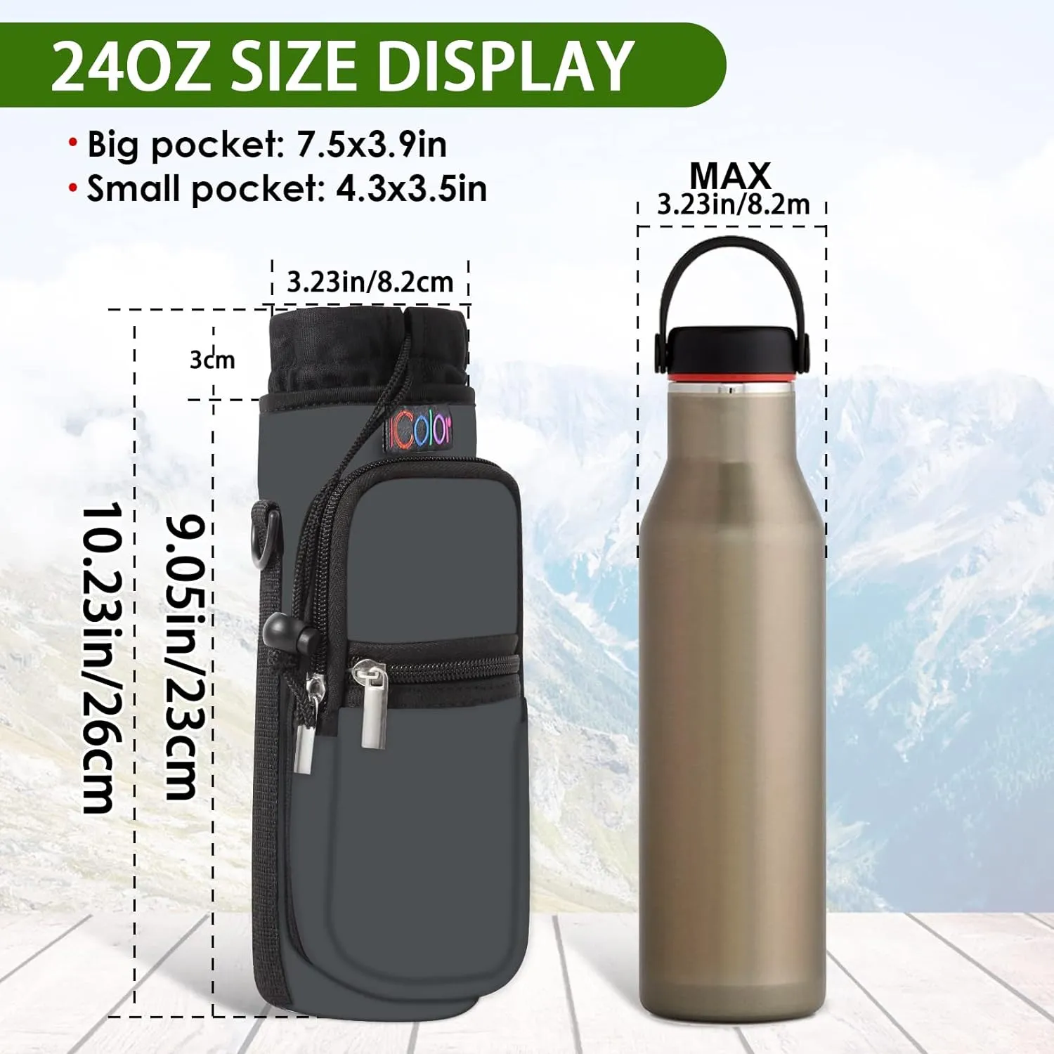 icolor Water Bottle Carrier Bag with Strap 25/32/40/64oz Crossbody Water Bottle Holder with Phone Pocket Sling Sleeve Insulated Neoprene Water Bottle Pouch for Walking Hiking Travelling
