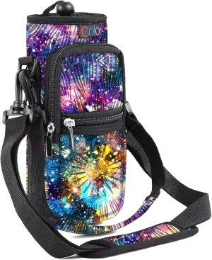icolor Water Bottle Carrier Bag with Strap 25/32/40/64oz Crossbody Water Bottle Holder with Phone Pocket Sling Sleeve Insulated Neoprene Water Bottle Pouch for Walking Hiking Travelling
