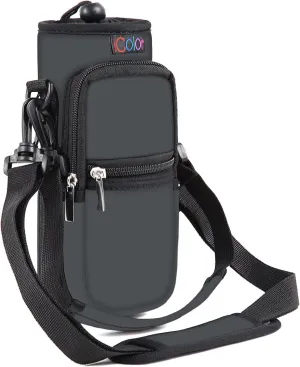 icolor Water Bottle Carrier Bag with Strap 25/32/40/64oz Crossbody Water Bottle Holder with Phone Pocket Sling Sleeve Insulated Neoprene Water Bottle Pouch for Walking Hiking Travelling