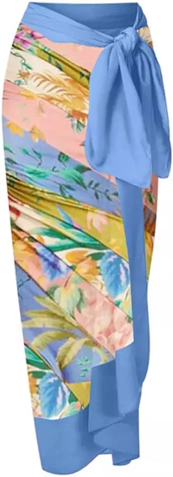 IDOPIP Women's One Piece Swimsuit with Beach Cover up Wrap Skirt Sarong Retro Floral Print Bikini Set Two Piece Bathing Suit