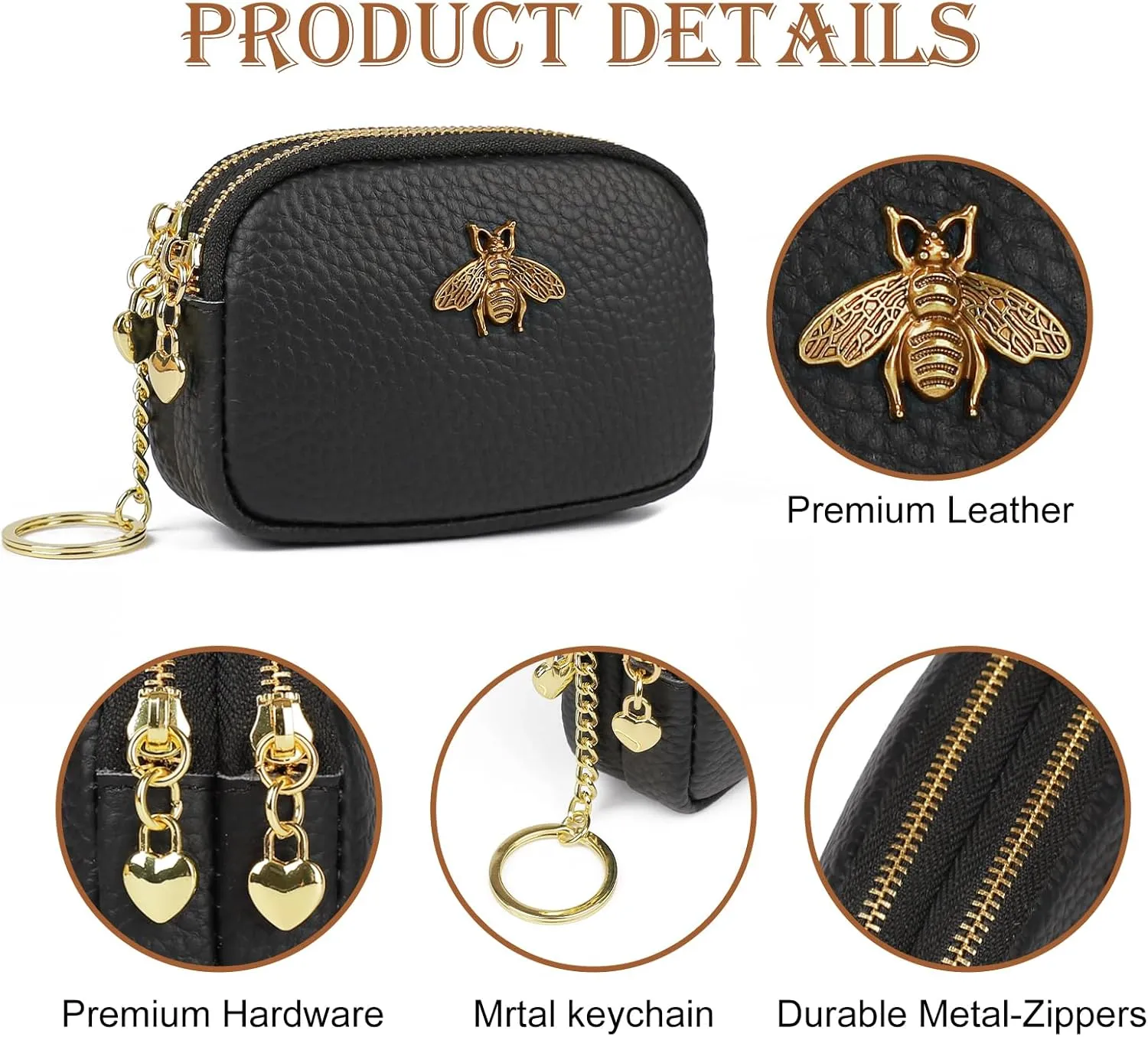 imeetu Women Leather Coin Purse, Small 2 Zippered Change Pouch Wallet