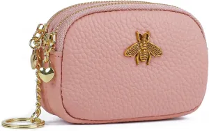imeetu Women Leather Coin Purse, Small 2 Zippered Change Pouch Wallet