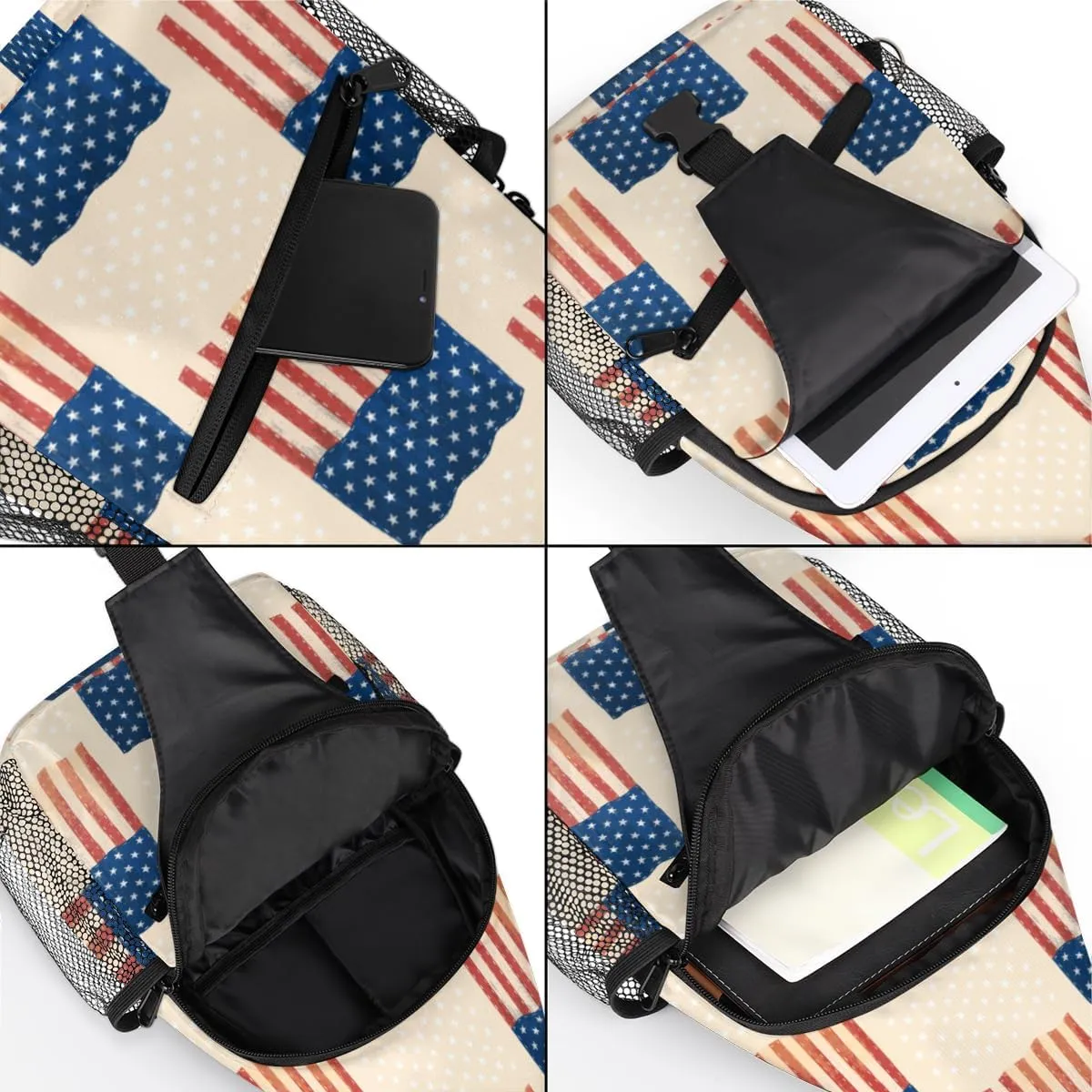 Independence Day Usa Flags Sling Bag for Women Men Crossbody Sling Backpack Shoulder Bag Chest Bag Daypack for Travel Hiking Outdoor