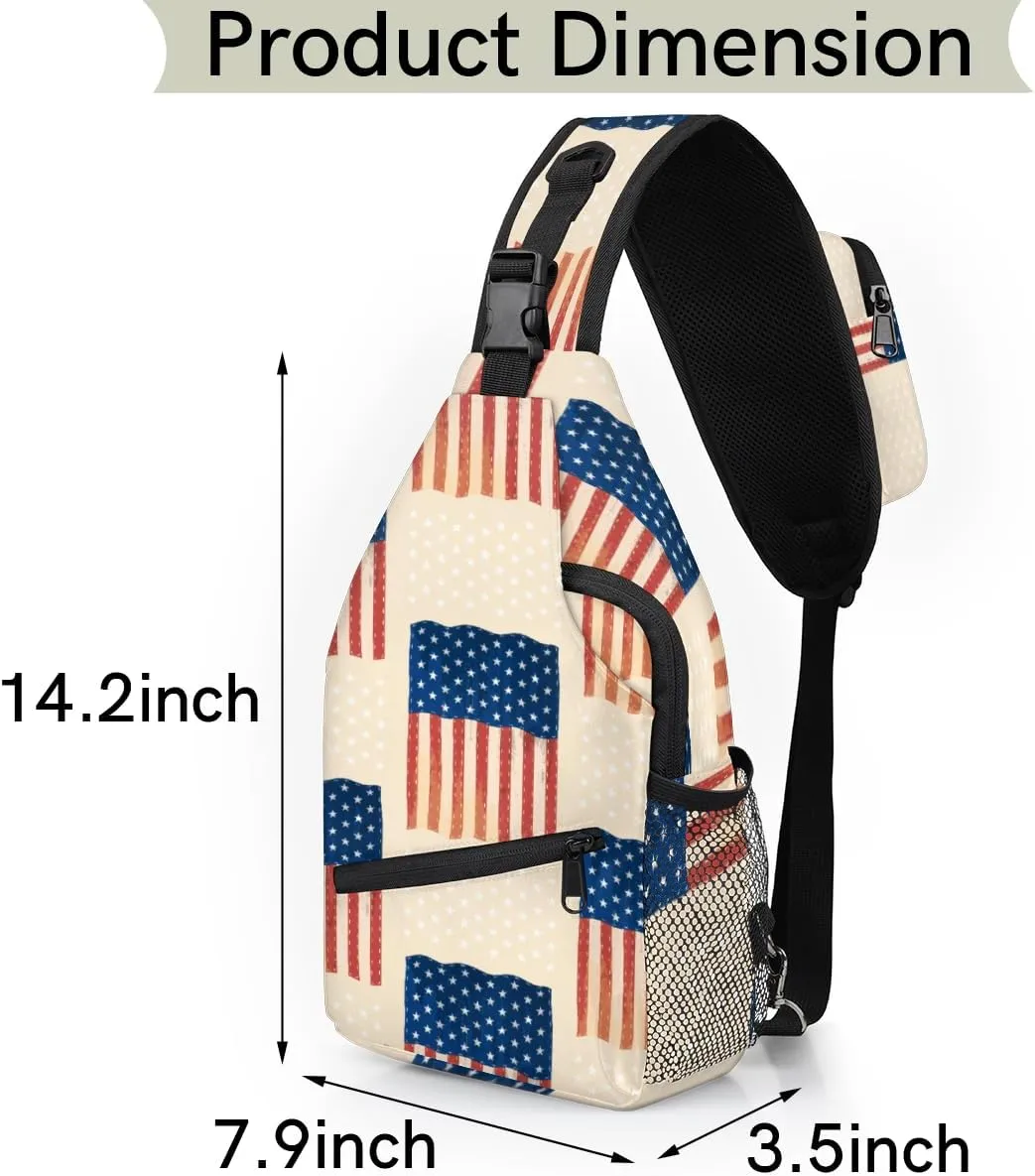 Independence Day Usa Flags Sling Bag for Women Men Crossbody Sling Backpack Shoulder Bag Chest Bag Daypack for Travel Hiking Outdoor
