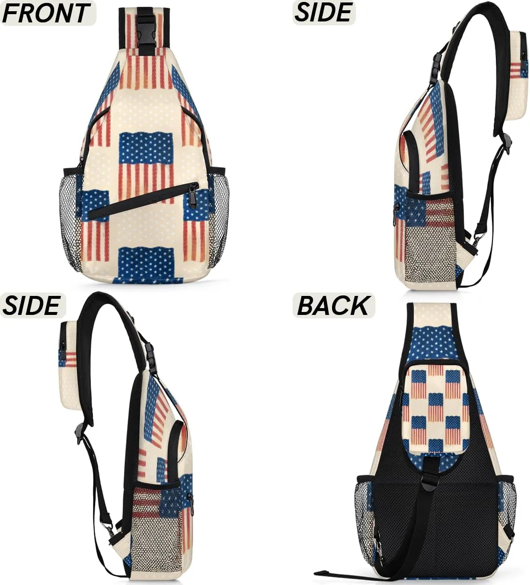 Independence Day Usa Flags Sling Bag for Women Men Crossbody Sling Backpack Shoulder Bag Chest Bag Daypack for Travel Hiking Outdoor
