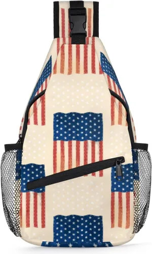 Independence Day Usa Flags Sling Bag for Women Men Crossbody Sling Backpack Shoulder Bag Chest Bag Daypack for Travel Hiking Outdoor