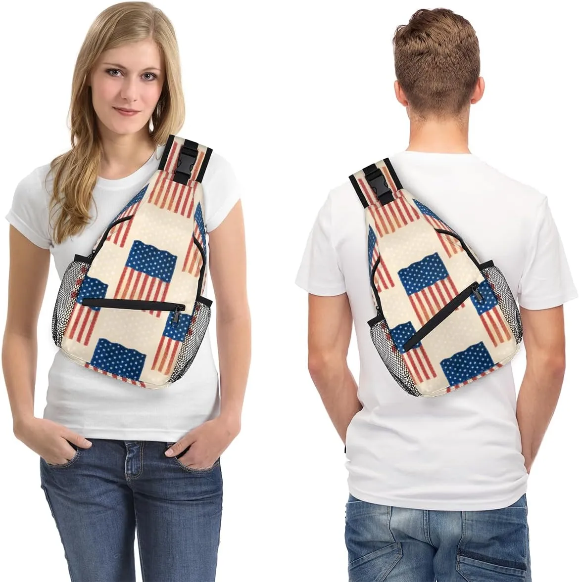 Independence Day Usa Flags Sling Bag for Women Men Crossbody Sling Backpack Shoulder Bag Chest Bag Daypack for Travel Hiking Outdoor