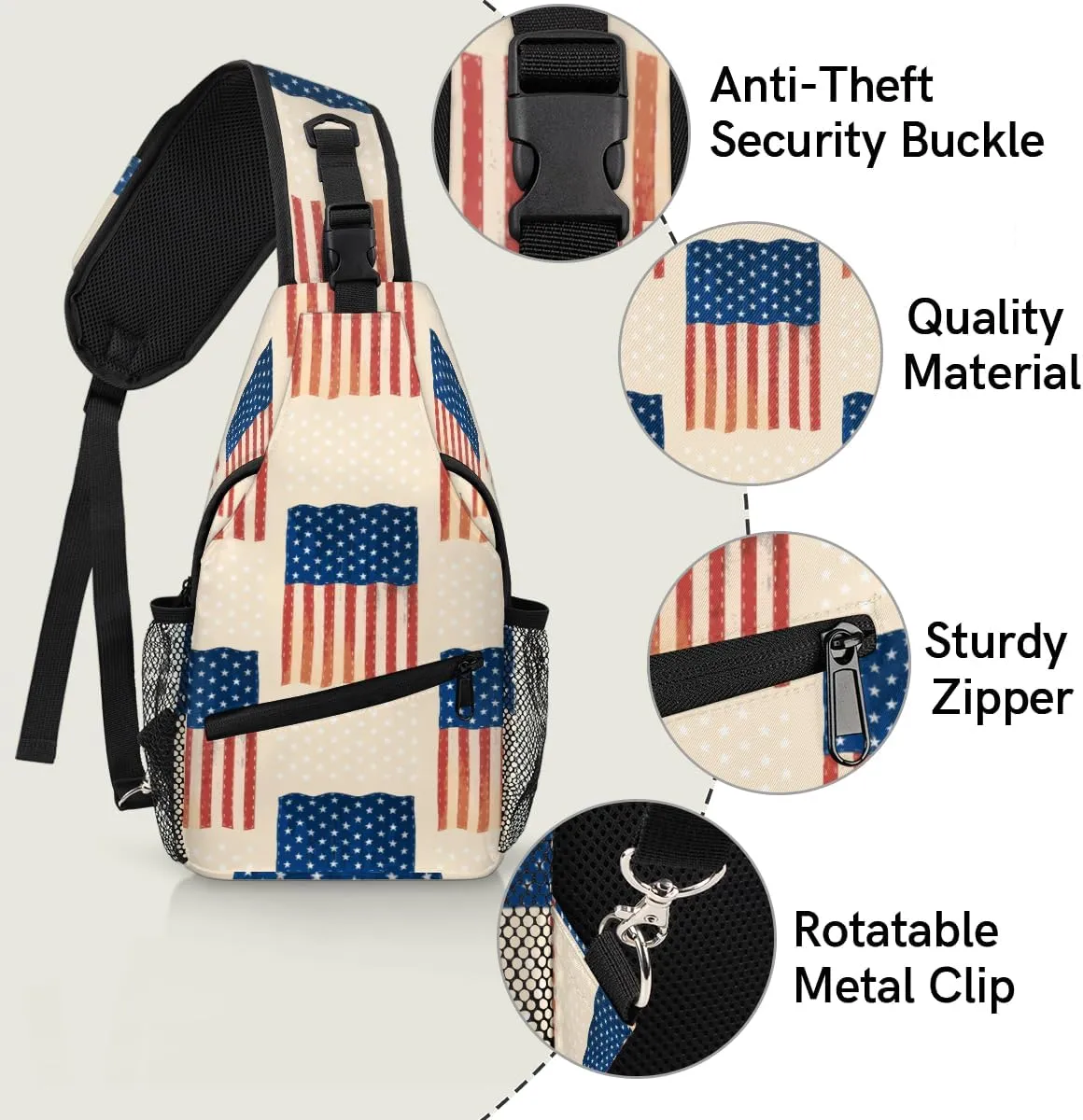 Independence Day Usa Flags Sling Bag for Women Men Crossbody Sling Backpack Shoulder Bag Chest Bag Daypack for Travel Hiking Outdoor