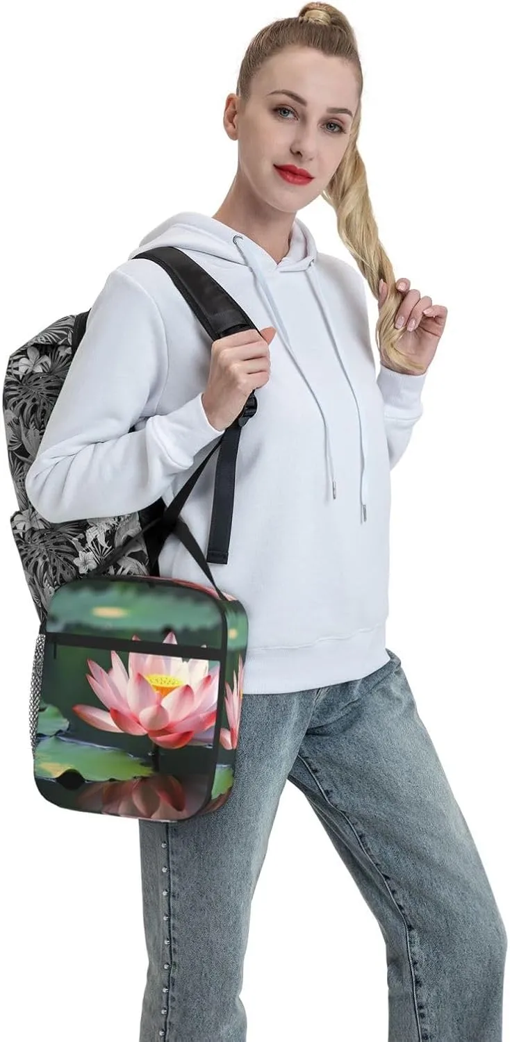 Insulated Lunch Bag for Men Women Reusable Lunch Box Beautiful Lotus Flower Lunchbox Leakproof Cooler Bags for Work Picnic