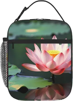 Insulated Lunch Bag for Men Women Reusable Lunch Box Beautiful Lotus Flower Lunchbox Leakproof Cooler Bags for Work Picnic