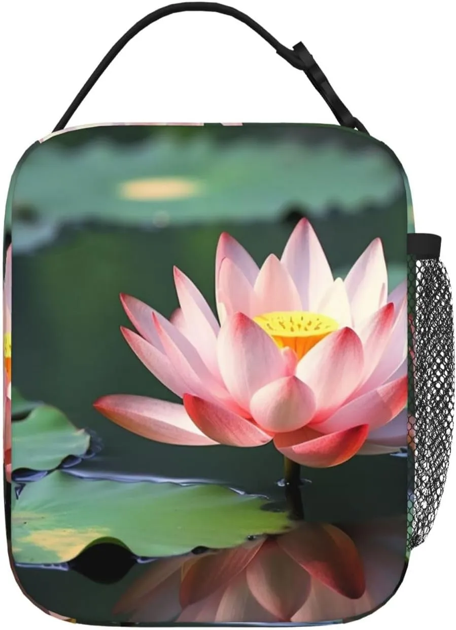 Insulated Lunch Bag for Men Women Reusable Lunch Box Beautiful Lotus Flower Lunchbox Leakproof Cooler Bags for Work Picnic